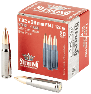 Sterling 8698779971205 Centerfire Rifle 7.62X39 123gr Full Metal Jacket 20 Per Box/50 Case Sterling 8698779971205 Centerfire Rifle 7.62X39 123gr Full Metal Jacket 20 Per Box/50 Case
