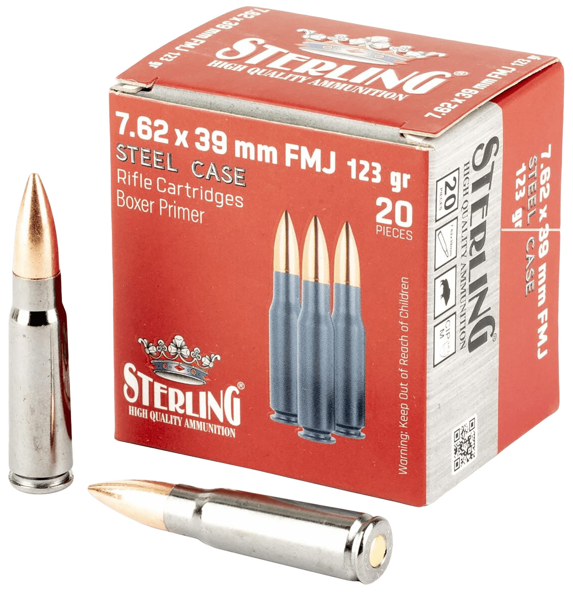 Sterling 8698779971205 Centerfire Rifle 7.62X39 123gr Full Metal Jacket 20 Per Box/50 Case Sterling 8698779971205 Centerfire Rifle 7.62X39 123gr Full Metal Jacket 20 Per Box/50 Case