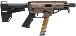 Freedom Ordance FX9P4-FDE FX9P 9mm Luger 31+1 4" Black Nitride Steel Barrel M-LOK Handguard Flat Dark Earth Anodized Aluminum Receiver w/Picatinny Rail Black Polymer KAK Shockwave Pistol Brace AR15 Grip Right Hand
