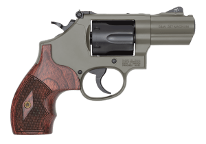 Smith & Wesson 14451 PC Model 19 Carry Comp 357 Mag/38 Special +P 6 Shot 2.50″ Elite Series Moss Cerakote Carbon Steel Vented Barrel  Matte Black Cylinder  Elite Series Moss Cerakote Carbon Steel  Frame Rosewood Checkered Grip  Exposed Hammer