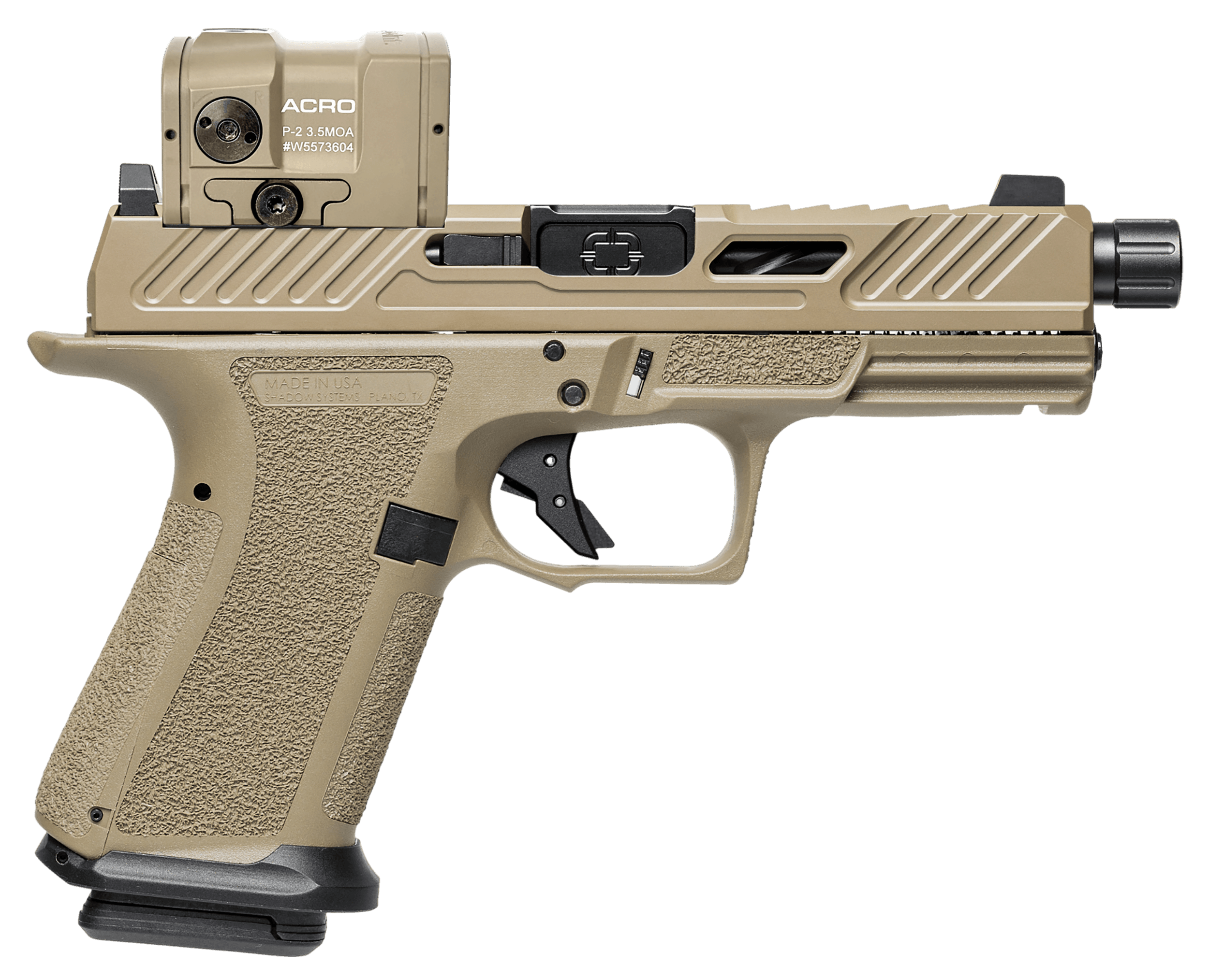 Shadow Systems SS1022AM MR920 Elite w/Optic Compact 9mm Luger 15+1 4" Match Grade Spiral Barrel Flat Dark Earth Cerakote Optic Cut/Serrated/Window Cut Stainless Steel Slide FDE Polymer Frame w/Beavertail & Picatinny Rail Aimpoint Acro Red Dot