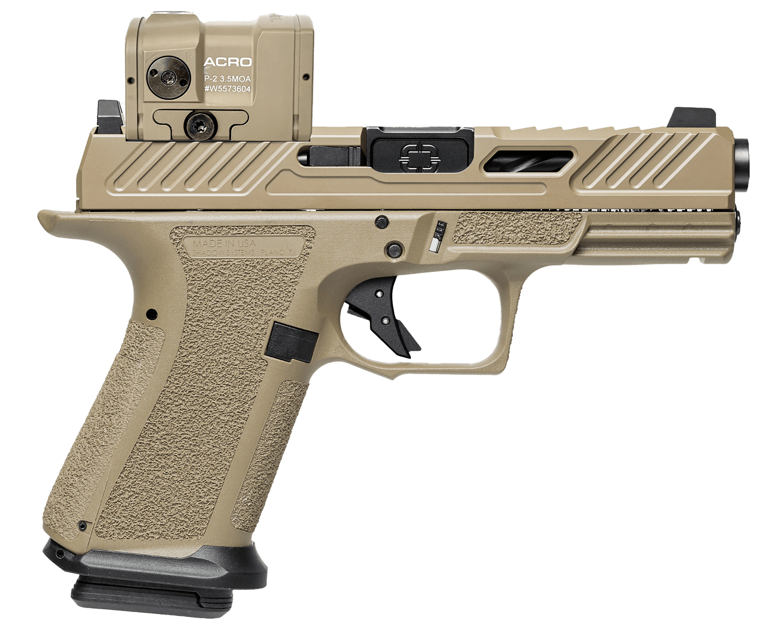 Shadow Systems SS1024AM XR920 Elite w/Optic 9mm Luger 17+1 5" Match Grade/Spiral Fluted Barrel Black Nitride Optic Cut/Serrated/Window Cut Stainless Steel Slide Flat Dark Earth Polymer Frame w/Beavertail & Picatinny Rail Aimpoint Acro Red Dot
