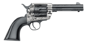 Pietta GW45GR434NMUB 1873 Great Western II Gambler’s Royale 45 Colt (Long Colt) 4.75″ Ultra Black Steel Barrel  Ultra Black Engraved Cylinder  Old Silver Engraved Steel Frame  Black Wood Grip  Exposed Hammer