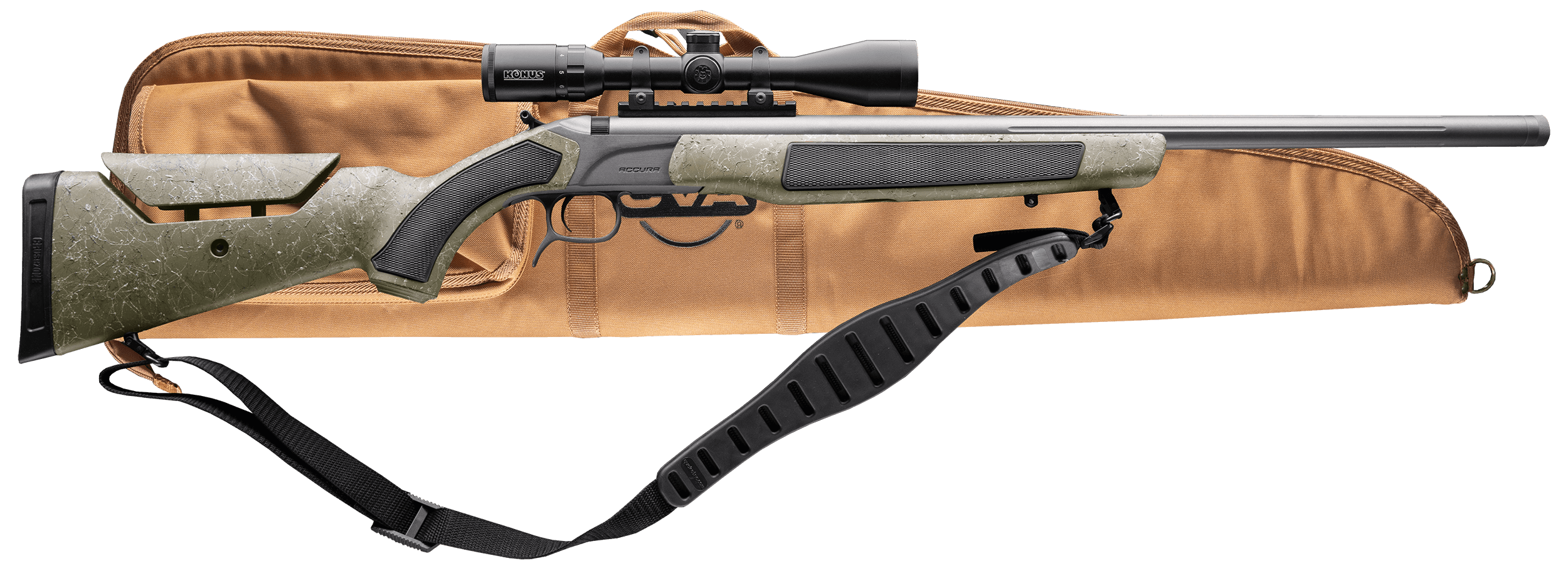 CVA PR3232NSCP Accura MR-X 45 Cal 26" Tungsten Cerakote Fluted Threaded Barrel Drilled & Tapped Receiver Adjustable Black/Gray Webbing Synthetic Stock KonusPro 309x40mm IR w/BDC Soft Rifle Case - Image 6