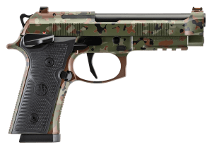 Beretta USA SPEC0744A18 92XI  Full Size Frame 9mm Luger 18+1 4.70″ Black DLC Steel Barrel  Optic Ready/Serrated Stainless Steel Slide  Flecktarn Camo Cerakote Aluminum Frame w/Picatinny Rail Black Textured Grip  MRDS Footprint