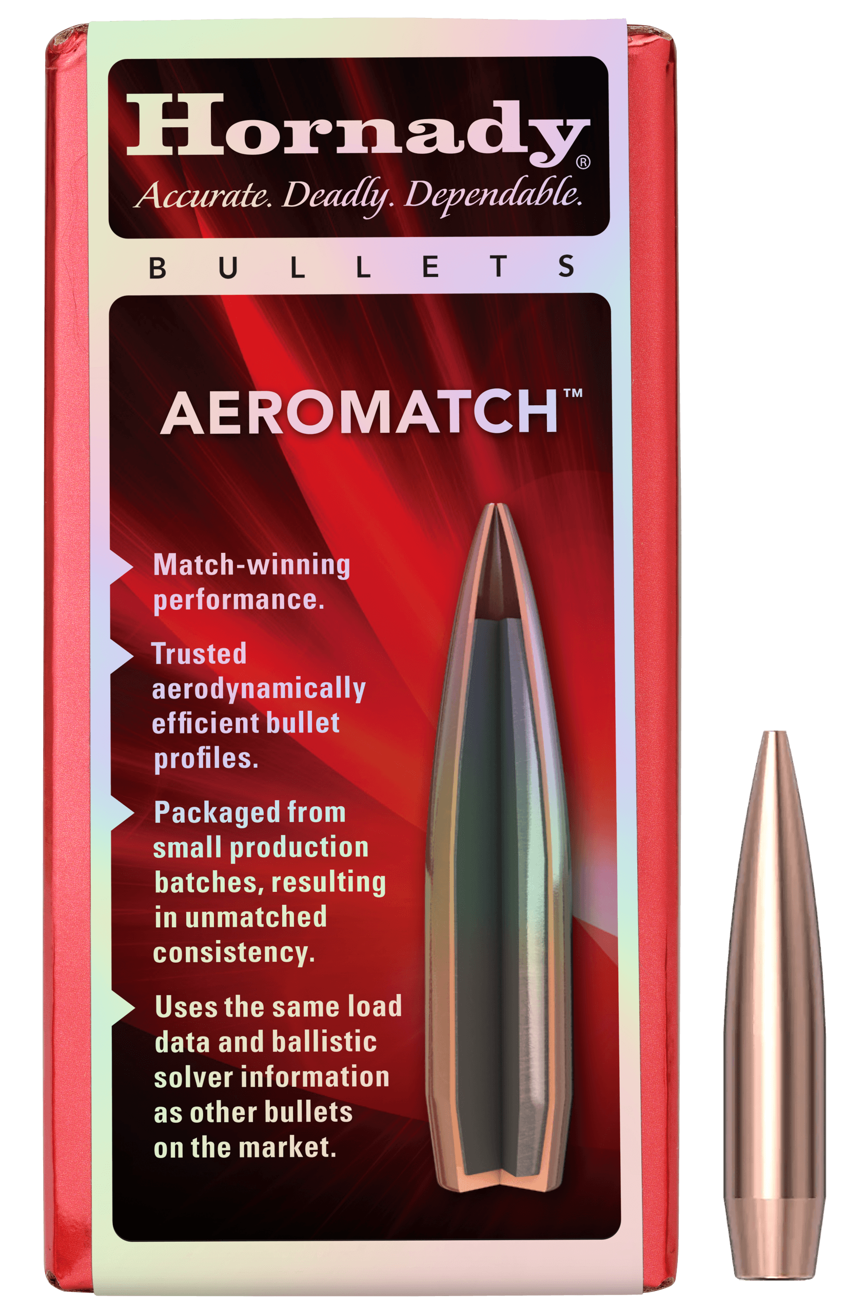 Hornady 30719 Aeromatch 30Cal 175gr Hollow Point Boat Tail 100 Per Box/15 Case