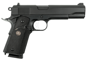MAC 10100575 1911 Meusoc Full Size Frame 45 ACP 8+1 5″ Black Target Crown Barrel  QPQ Tenifer Cerakote Steel Serrated Slide  QPQ Tenifer Cerakote Steel Frame w/Beavertail  Black Pachmayr Grip