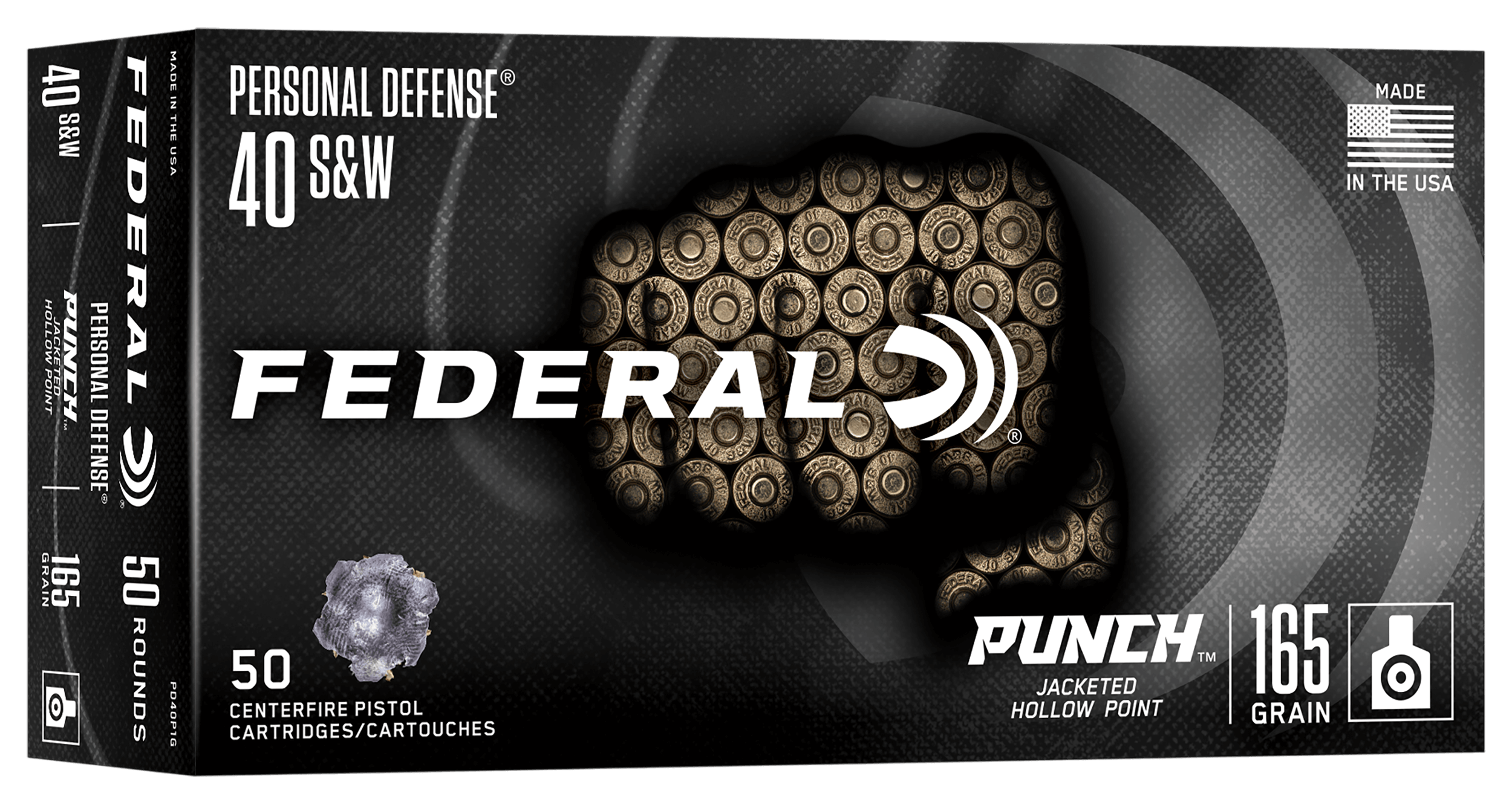 Federal PD40P1G Punch 40S&W 165gr Jacketed Hollow Point 50 Per Box/10 Case Federal PD40P1G Punch 40S&W 165gr Jacketed Hollow Point 50 Per Box/10 Case