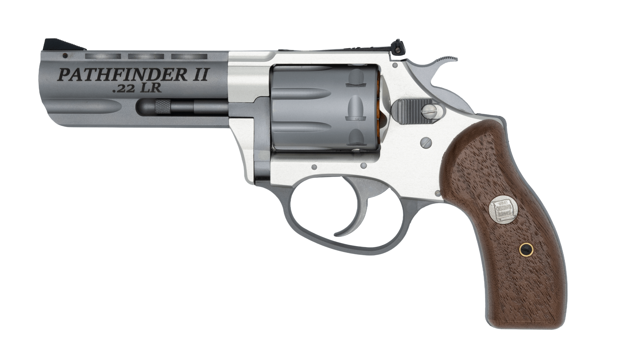 Charter Arms 72335 Pathfinder II 22LR 8-shot Revolver Anodized & Stainless Steel, Standard Hammer, Wood Grip, Fixed Alum Sight, 3.5″ Barrel Charter Arms 72335 Pathfinder II 22LR 8-shot Revolver Anodized & Stainless Steel, Standard Hammer, Wood Grip, Fixed Alum Sight, 3.5″ Barrel