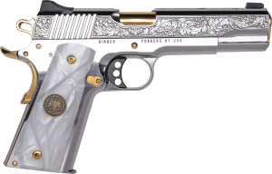 Cnc Firearms CNCPATRIA Kimber 1911 Patria 38 Super Gold Plated PVD Barrel Polished Stainless Steel Engraved/Serrated Slide Stainless w/Gold Accents Frame Pearl Grip Cnc Firearms CNCPATRIA Kimber 1911 Patria 38 Super Gold Plated PVD Barrel Polished Stainless Steel Engraved/Serrated Slide Stainless w/Gold Accents Frame Pearl Grip
