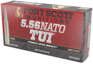 Fort Scott Munitions 556-070-SCV2 Tumble Upon Impact (TUI) 5.56mm 70gr Solid Copper Spun 20 Per Box/25 Case Fort Scott Munitions 556-070-SCV2 Tumble Upon Impact (TUI) 5.56mm 70gr Solid Copper Spun 20 Per Box/25 Case