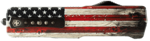 Templar Knife  Premium Weighted Wood US Flag Slim 3″ OTF Tanto Plain Black Oxide Stonewashed Powder Coated D2 Steel Blade  4.50″ Painted Wood Grain US Flag Aluminum Handle