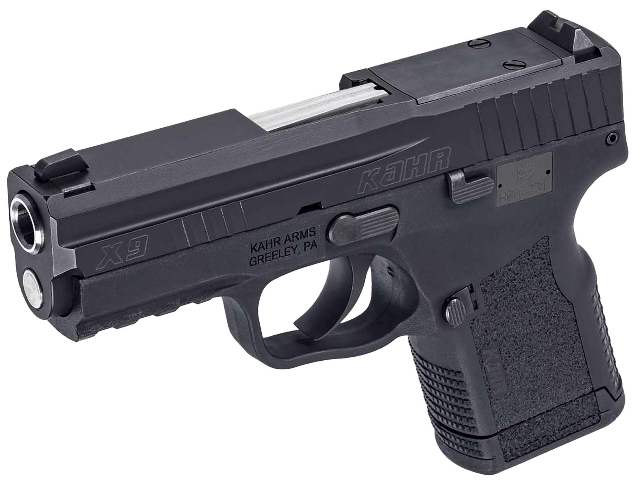 Kahr Arms KX9094RD10PT X9 9mm Luger 10+1 3.54" Stainless Tilting Steel Barrel Black Armor Cerakote Steel Optic Ready/Serrated Slide Black Polymer Frame w/Picatinny Rail Black Textured Polymer Grip Holosun K Footprint