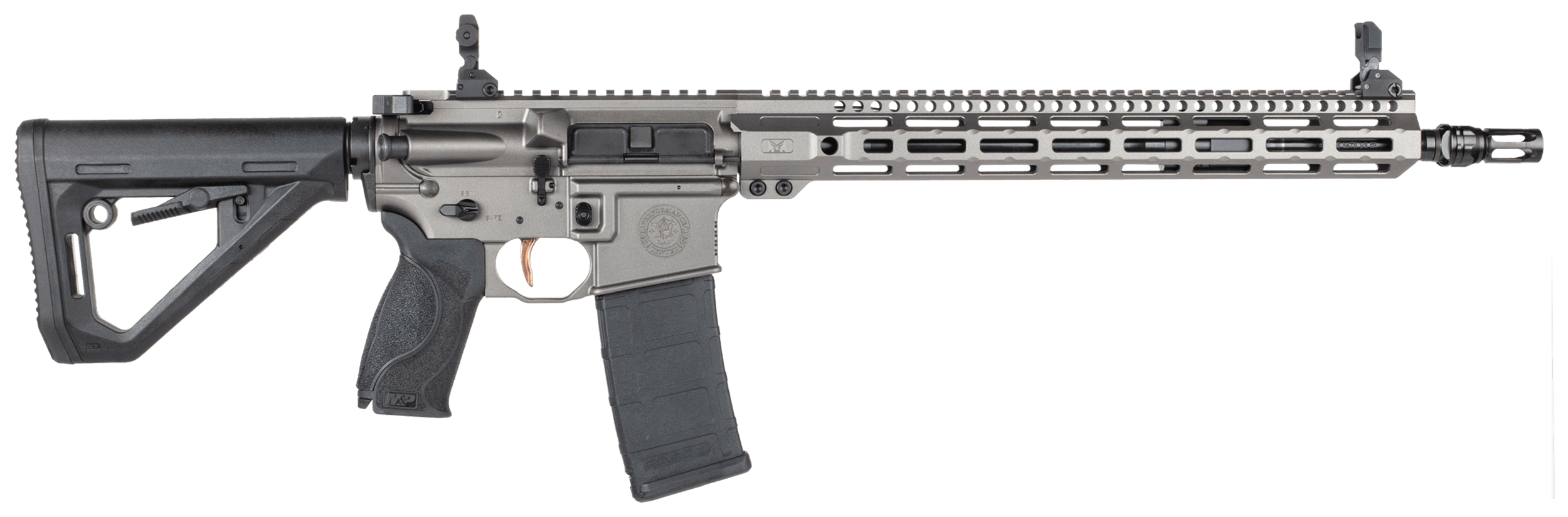 Smith & Wesson 13986 M&P15 Axe 223 Rem/5.56 NATO 30+1 16.10" Black Armornite Threaded Barrel Comp Gray Cerakote Aluminum Receiver w/Picatinny Rail M-LOK Handguard Magpul DT Black Polymer Stock Interchangeable Palmswell Grip Ambidextrous