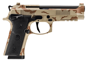 Beretta USA SPEC0743A10 92XI  Full Size Frame 9mm Luger 10+1 4.70″ Black Steel Barrel  Desert DPM Cerakote Stainless Steel Optic Ready/Serrated Slide & Frame w/Beavertail & Picatinny Rail  Black Textured Grip  Ambidextrous