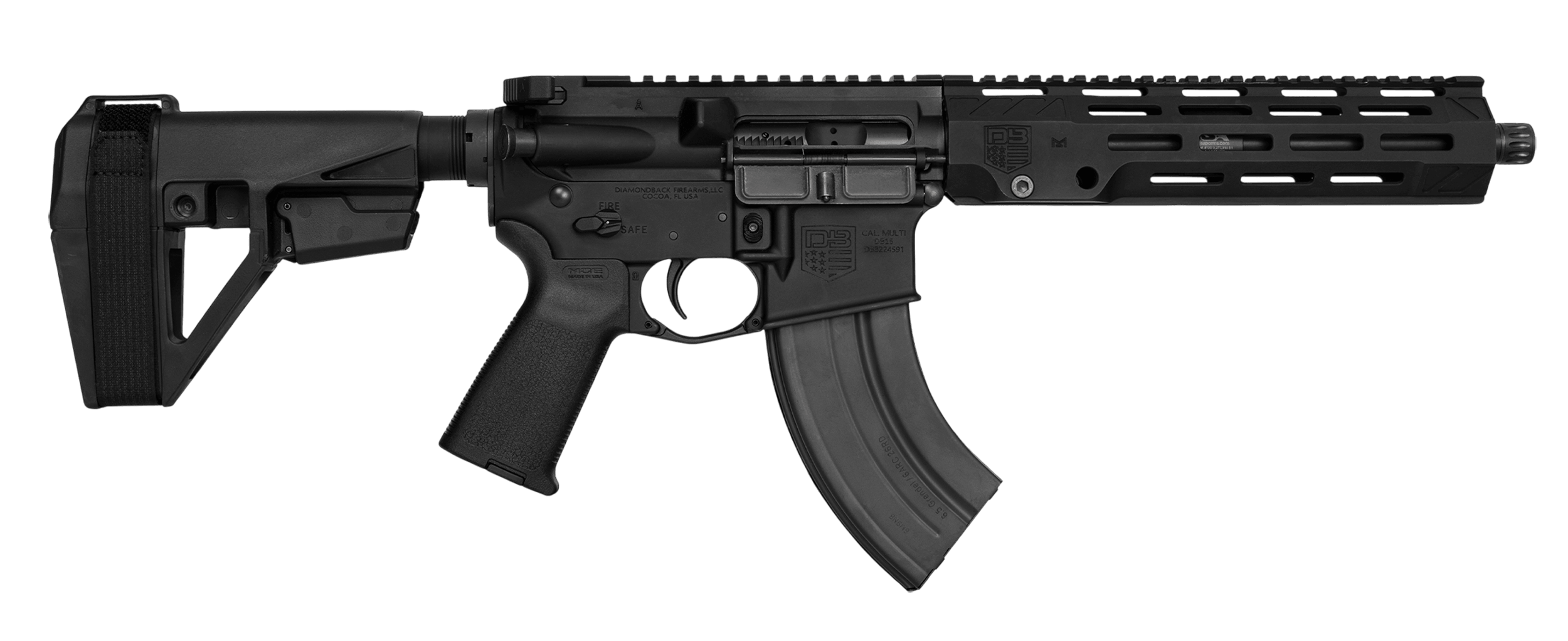 Diamondback DB1989Y001 DB15 338 ARC 26+1 10.50" Black Nitride Threaded Barrel M-LOK Handguard Black Hardcoat Anodize Aluminum Receiver w/Picatinny Rail Black Synthetic SB Tactical SBA5 Brace Black Magpul Grip