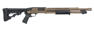 Mossberg 50756 590R  12 Gauge Pump 3″ 6+1 18.50″ Flat Dark Earth Cerakote Heat Shield Barrel  Flat Dark Earth Cerakote Steel Receiver  Black AR Mil-Spec Adjustable Synthetic Stock  Black Magpul Grip