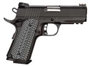 Rock Island 51470 Tac Ultra CS 45 ACP Caliber with 3.62″ Barrel  7+1 Capacity  Overall Black Parkerized Finish Steel  Picatinny Rail/Beavertail Frame  Serrated Slide & Black/Gray G10 Grip
