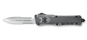 CobraTec Knives LSWCTK1LDG2SS CTK-1 Large 3.75" OTF Dagger Part Serrated D2 Steel Blade/ Stonewashed Aluminum Handle Features Glass Breaker Includes Pocket Clip