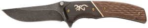 Browning 3220392 Hunter  Large 3.50" Folding Drop Point Plain Black Oxide Stonewashed 440C SS Blade/Brown Jigged Hardwood Walnut Handle Includes Pocket Clip