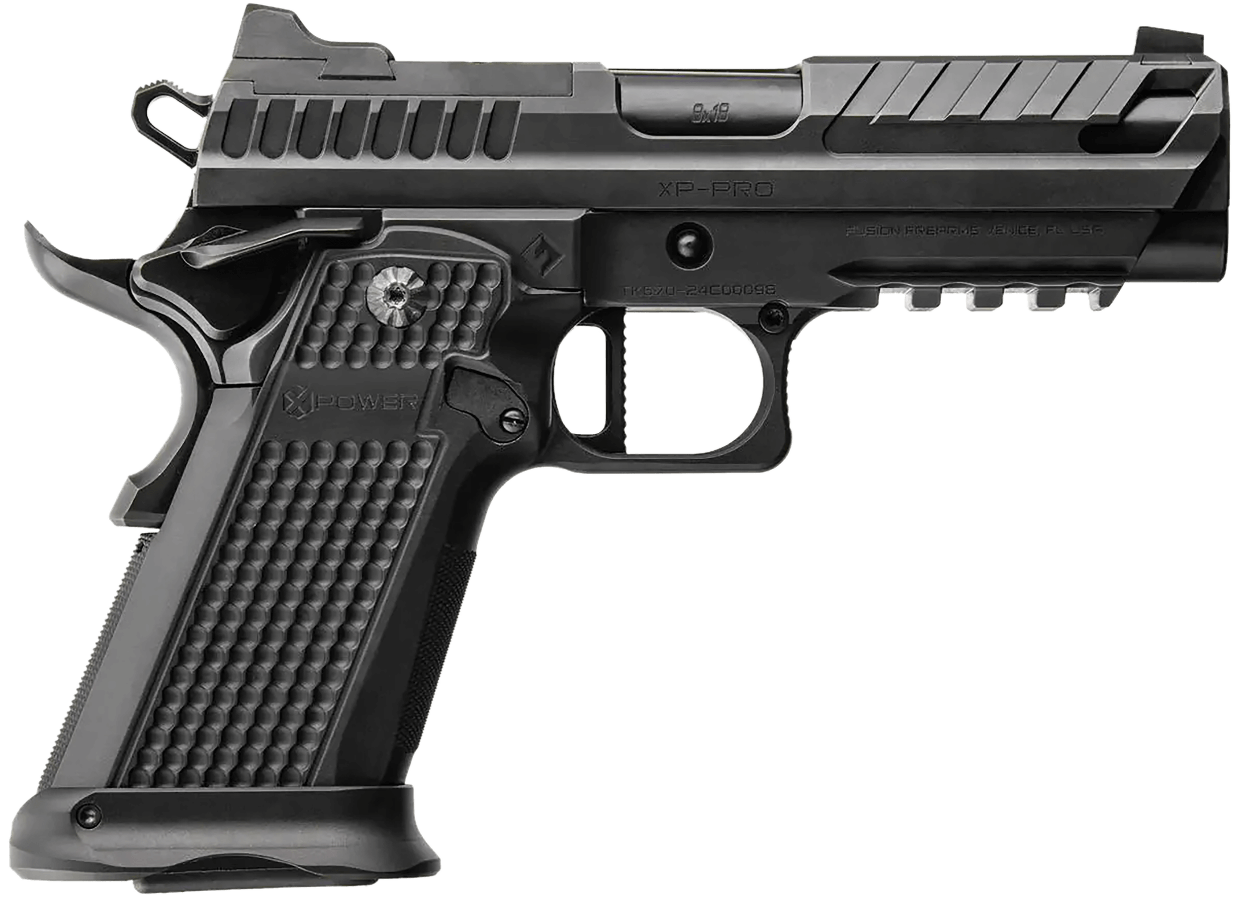 Fusion Firearms XP9BLK XP Pro 9mm Luger 17+1 4" Black Tennifer Bull Barrel Black Optic Cut/Serrated/Vent Cut Slide Black Steel Frame w/Beavertail & Picatinny Rail Black Aluminum Grip
