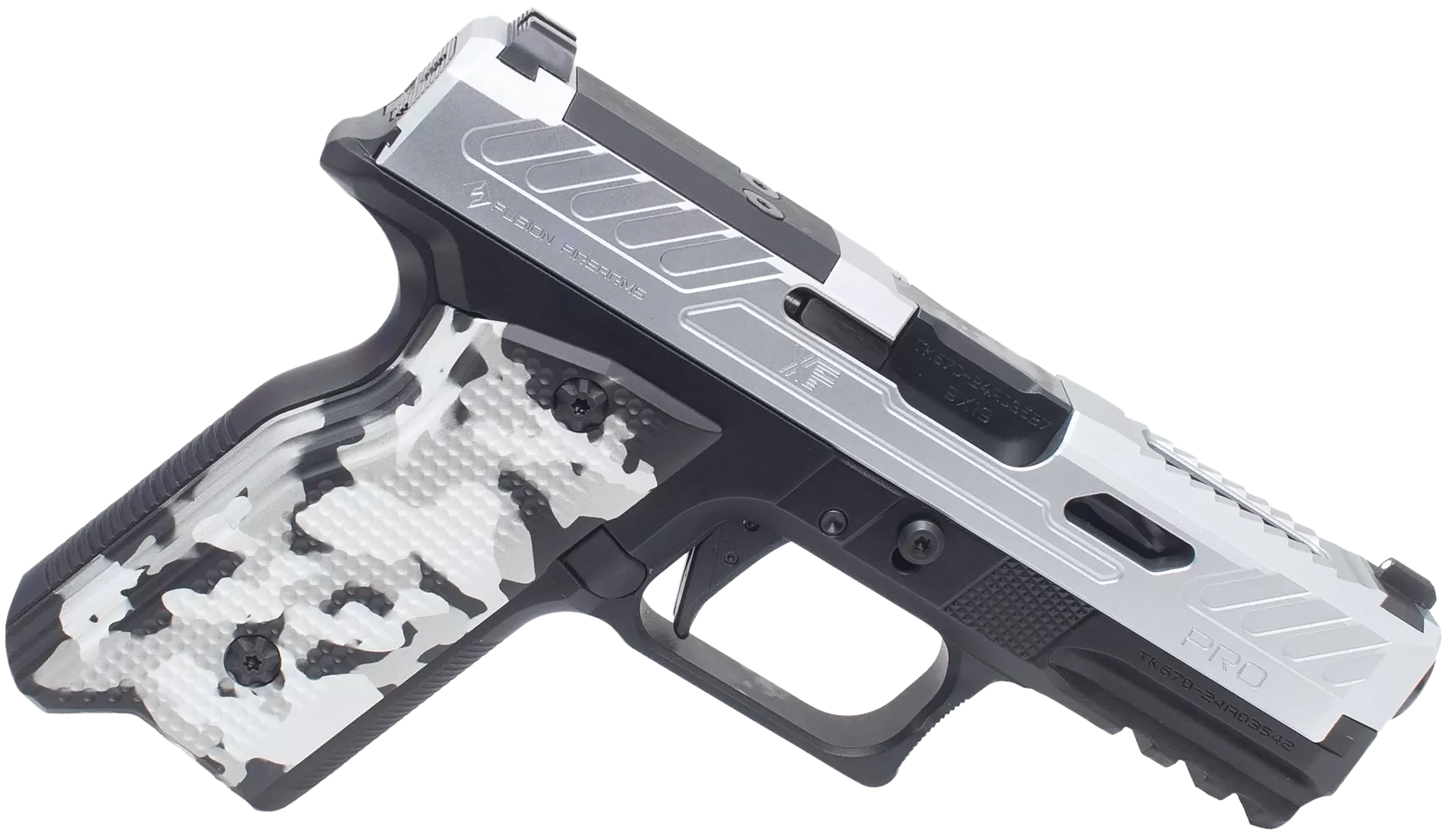 Fusion Firearms XF9C XF Pro 9mm Luger 15+1 4" Black Tennifer Fluted Glock Compatible Barrel Chrome Optic Cut/Serrated/Window Cut Aluminum Slide Chrome Aluminum Frame w/Beavertail & Picatinny Rail Interchangeable Panels Grip