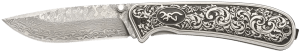 Browning 3220580B Grand Pass 3.50" Drop Point Damascus Blade Engraved Stainless Steel Handle