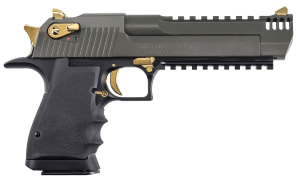 Magnum Research DE44L6MSG Desert Eagle Mark XIX Lightweight 44 Mag 8+1 6″ Black Anodized Carbon Steel Barrel  Mil-Spec Green Cerakote Carbon Steel Serrated w/Picatinny Rail Slide  Black Anodized w/Gold Controls Aluminum Frame w/Picatinny Rail  Hogue Finge