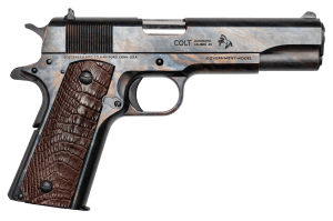 Cnc Firearms CNCLINEAGE Colt Government Lineage 45 ACP 7+1 5″ Stainless Match Grade Barrel  Color Case Hardened Stainless Steel Serrated Slide & Frame  Chocolate Alligator Grip