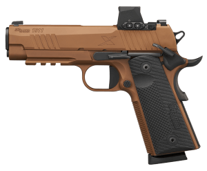 Sig Sauer 1911XCA45CXR3RXX 1911-X Emperor Scorpion Carry Frame 45 ACP 8+1 4.25″ Black DLC Barrel  Coyote PVD Stainless Steel Optic Ready/Serrated Slide  Coyote PVD Stainless Steel Frame w/Picatinny Rail  Black LOK G10 Grip  Sig ROMEO-X Compact