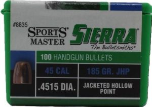SIERRA BULLETS .45 CAL .4515 185GR JHP 100CT SIERRA BULLETS .45 CAL .4515 185GR JHP 100CT
