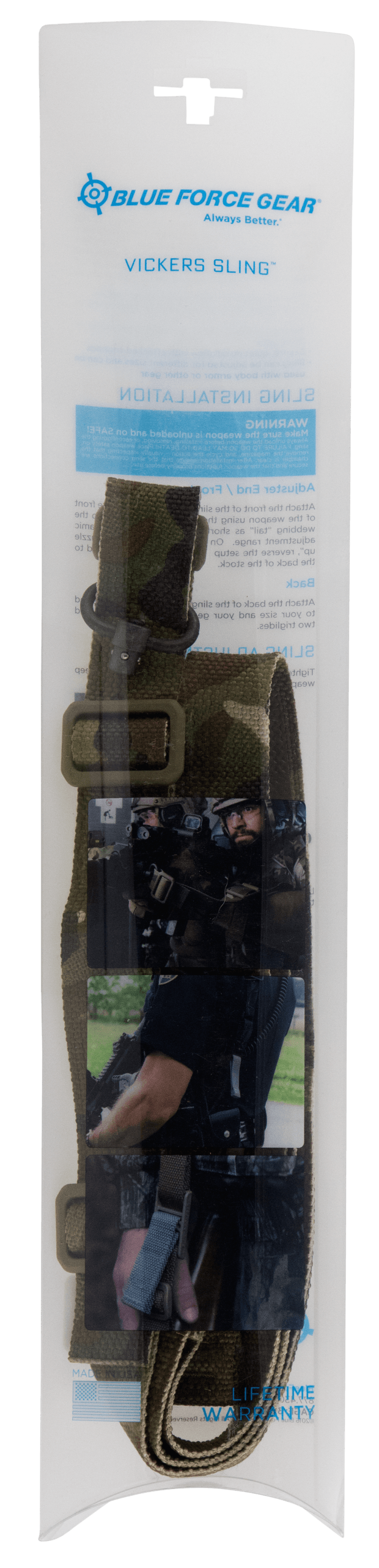 Blue Force Gear VCAS2TO1PB125AAMC Vickers 221 Sling made of MultiCam Cordura with 54"-64" OAL 1.25" W One-Two Point Design & Push Button Swivel for AR Platform