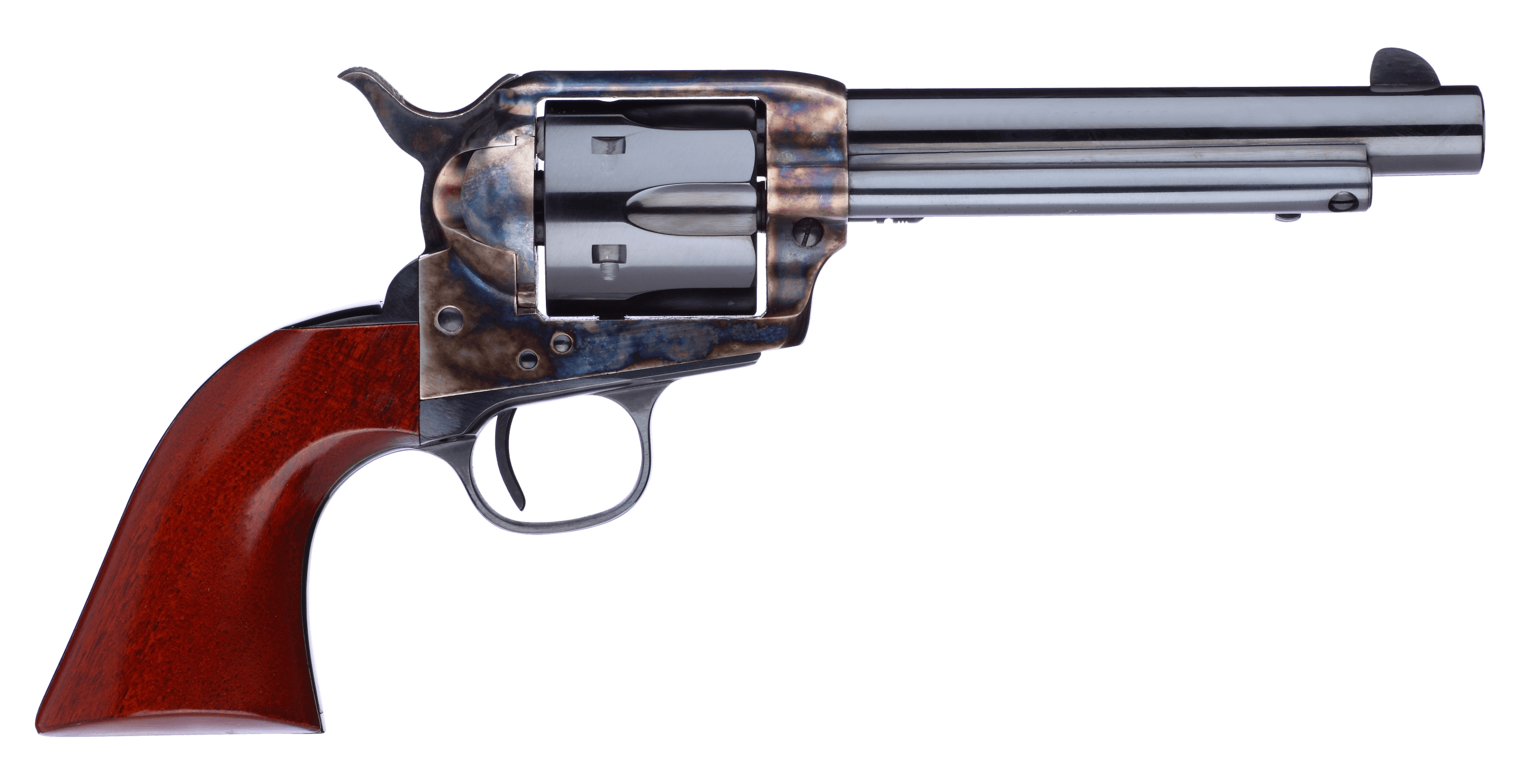 Taylors & Company 550903DE 1873 Cattleman New Model 357 Mag Caliber with 5.50" Blued Finish Barrel 6rd Capacity Blued Finish Cylinder Color Case Hardened Finish Steel Frame Walnut Navy Size Grip & Overall Taylor Polish
