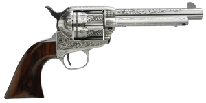 Taylors & Company 550898 1873 Cattleman 45 Colt (LC) Caliber with 5.50" Barrel 6rd Capacity Cylinder Overall White Photo Engraved Finish Steel & Walnut Grip