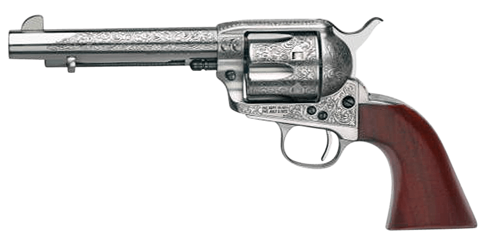 Taylors & Company 550927 1873 Cattleman 45 Colt (LC) Caliber with 5.50" Barrel 6rd Capacity Cylinder Overall White Floral Engraved Finish Steel & Walnut Grip