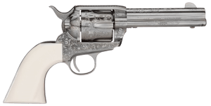 Taylors & Company 200057 1873 Cattleman Outlaw Legacy 45 Colt (LC) Caliber with 4.75" Barrel 6rd Capacity Cylinder Overall Nickel Engraved Finish Steel & Ivory Synthetic Grip