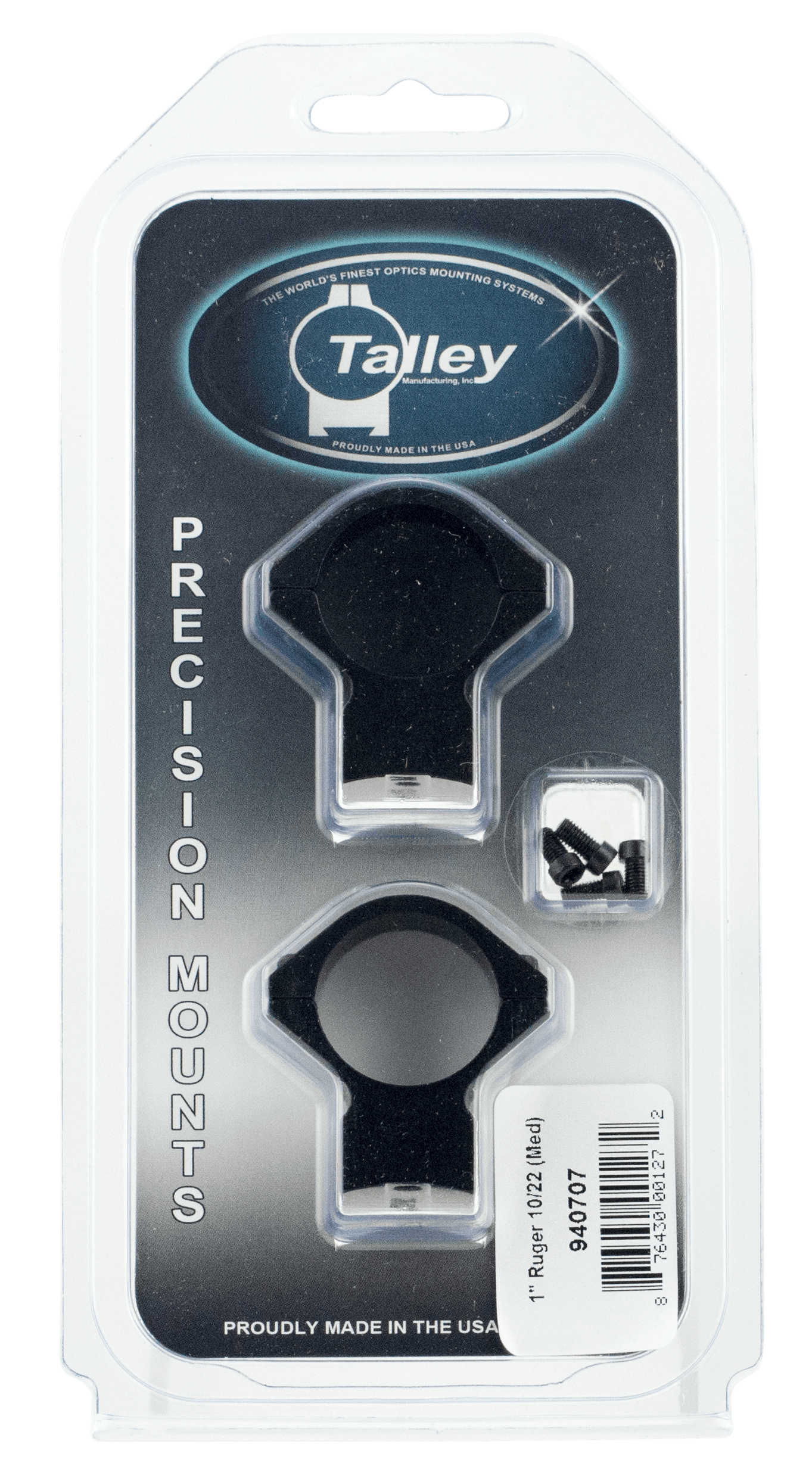 Talley 940707 Ruger 10/22 Scope Mount/Ring Combo Black Anodized 1"