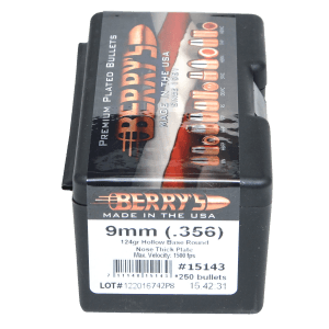 Berry's 15143 Superior Pistol 9mm/356 124gr Hollow Base Round Nose Thick Plate 250/Box