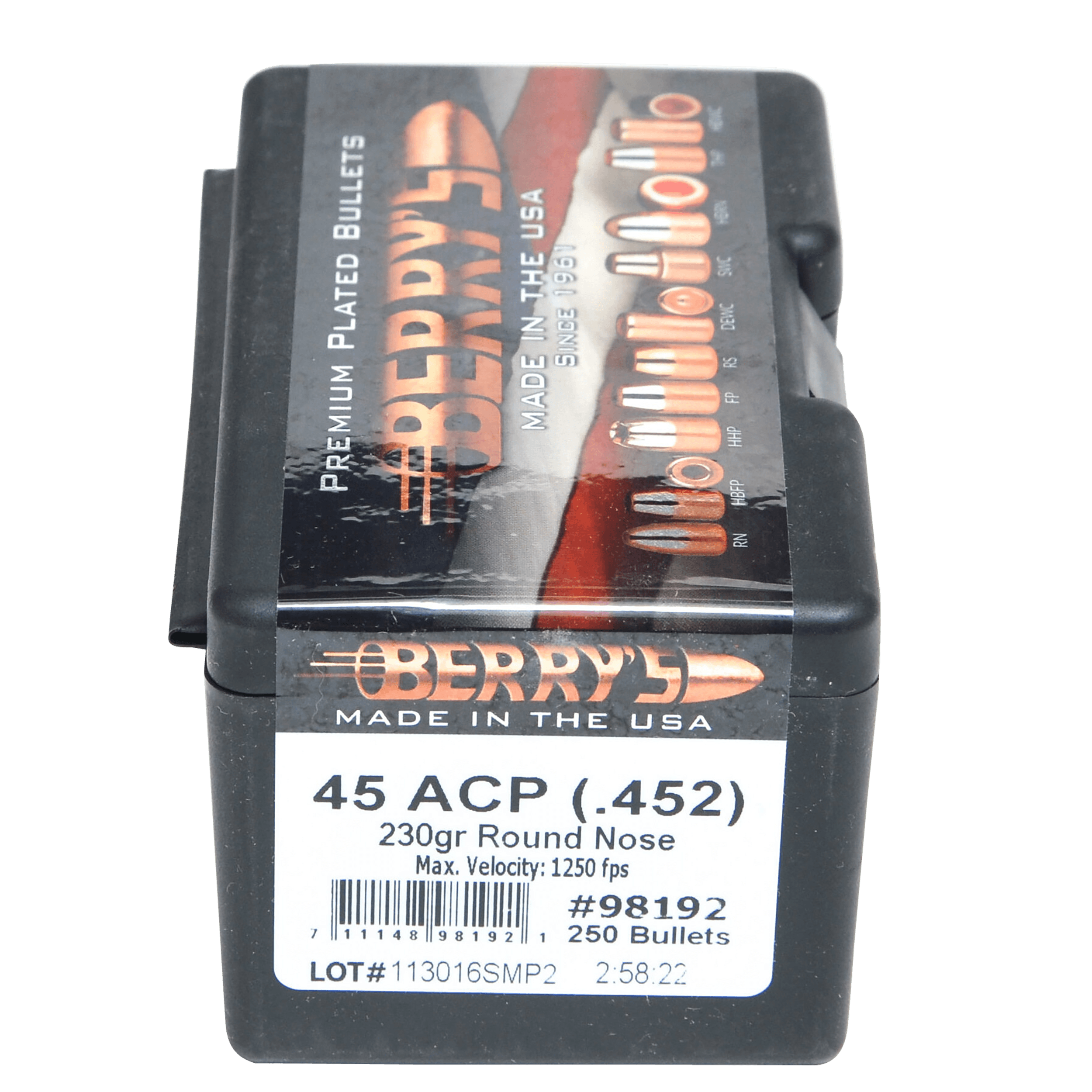 Berry's 98192 Superior Pistol 45Cal 230gr Round Nose 250/Box