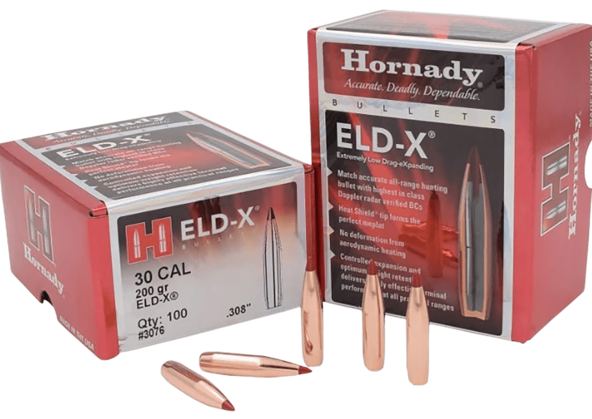Hornady 3076 ELD-X 30 Cal .308 200 gr Extremely Low Drag eXpanding 100rd Box/ 15 Case