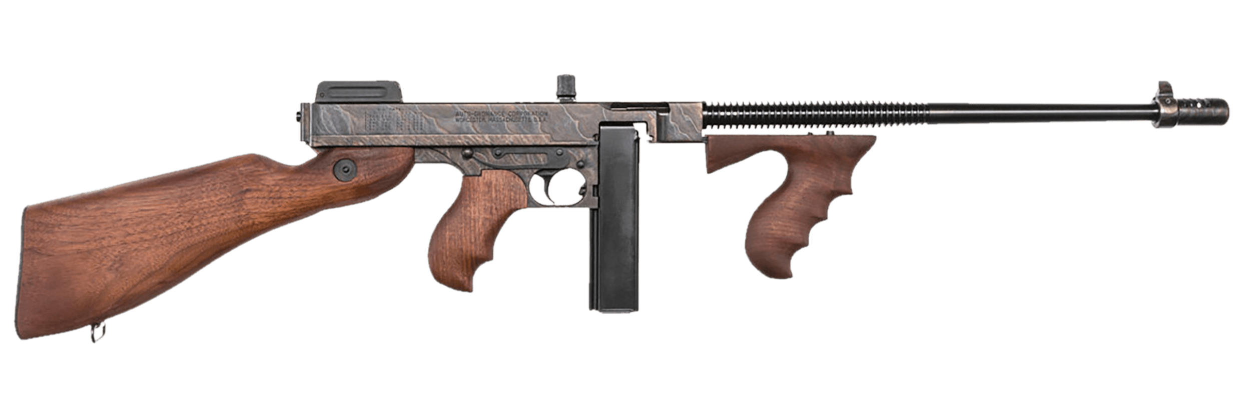 Thompson T1CH 1927A-1 Deluxe 45 ACP Caliber with 18" Barrel 20+1 Capacity (Stick) Color Case Hardened Metal Finish American Walnut Stock Wood Grip Right Hand
