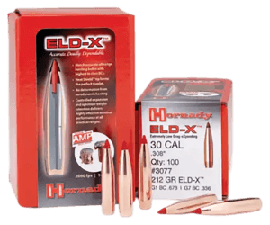 Hornady 3077 ELD-X  30 Cal .308 212 gr Extremely Low Drag eXpanding 100rd Box/ 15 Case