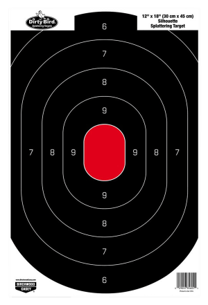 Birchwood Casey 35601 Dirty Bird Silhouette Tagboard Hanging Pistol 12" x 18" Black/Red White Impact Splatter 100 Per Pkg