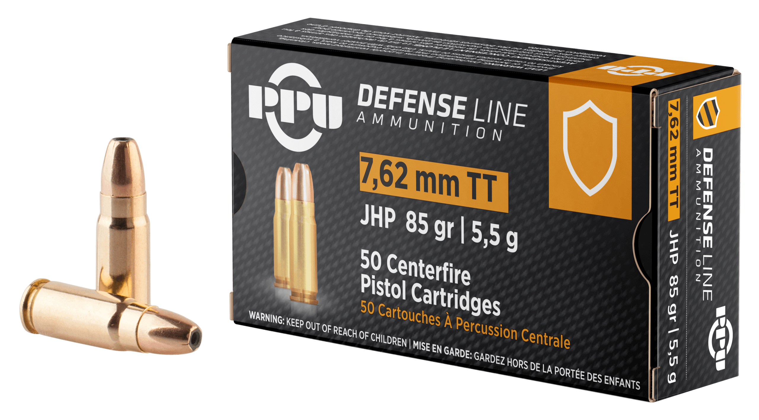 PPU PPD7T Defense 7.62x25mm Tokarev 85 gr Jacket Hollow Point 50rd Box