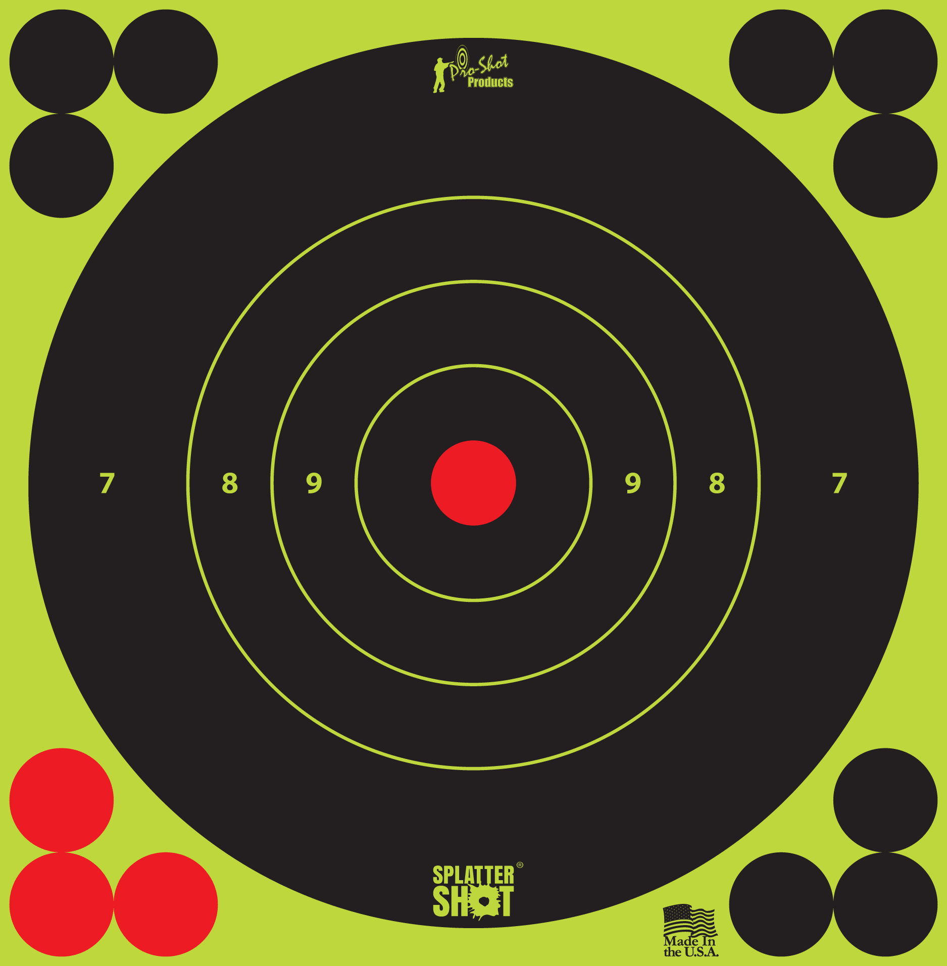 Pro-Shot 6BGREEN12PK SplatterShot Black/Green Self-Adhesive Paper Impact Enhancement 6" Bullseye 72 Targets/12 Sheets Includes Pasters