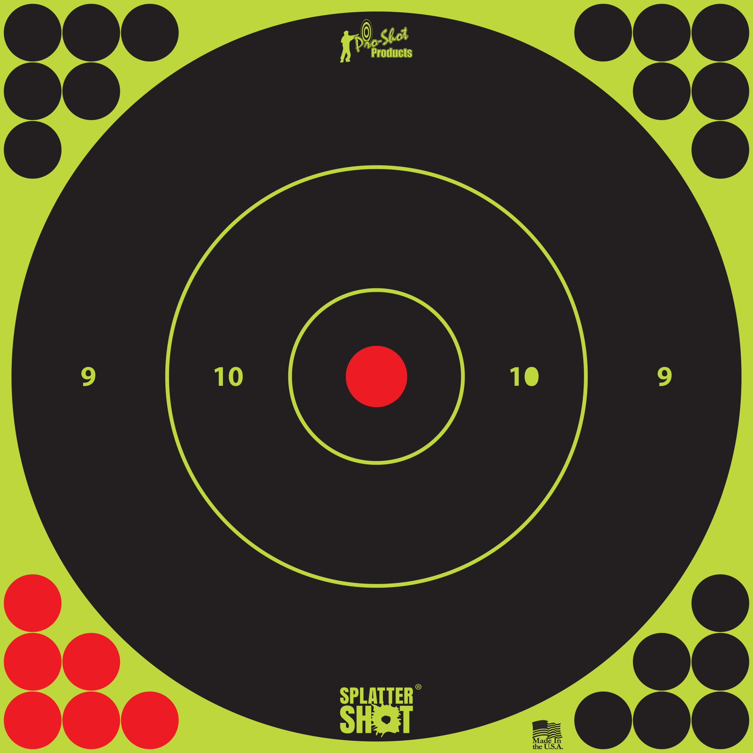 Pro-Shot 12BGREEN5PK SplatterShot Black/Green Black/Red Hanging Paper Impact Enhancement 12" Bullseye 5 Pack Includes Pasters