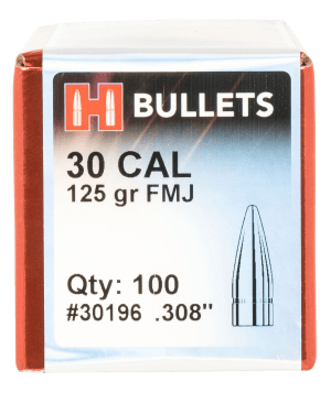 Hornady 30196 FMJ  30 Cal .308 125 gr Full Metal Jacket 100rd Box
