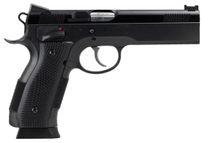CZ-USA 91731 A01-LD Custom Full Size Frame 9mm Luger 19+1 4.93" Black Match Grade Bull Steel Barrel Blued Serrated Steel Slide & Frame w/Beavertail Black Checkered Grip Ambidextrous