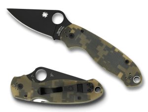 Spyderco C223GPCMOBK Para 3  2.95" Folding Drop Point Plain Black DLC CPM S30V SS Blade Camo G10 Handle Includes Pocket Clip