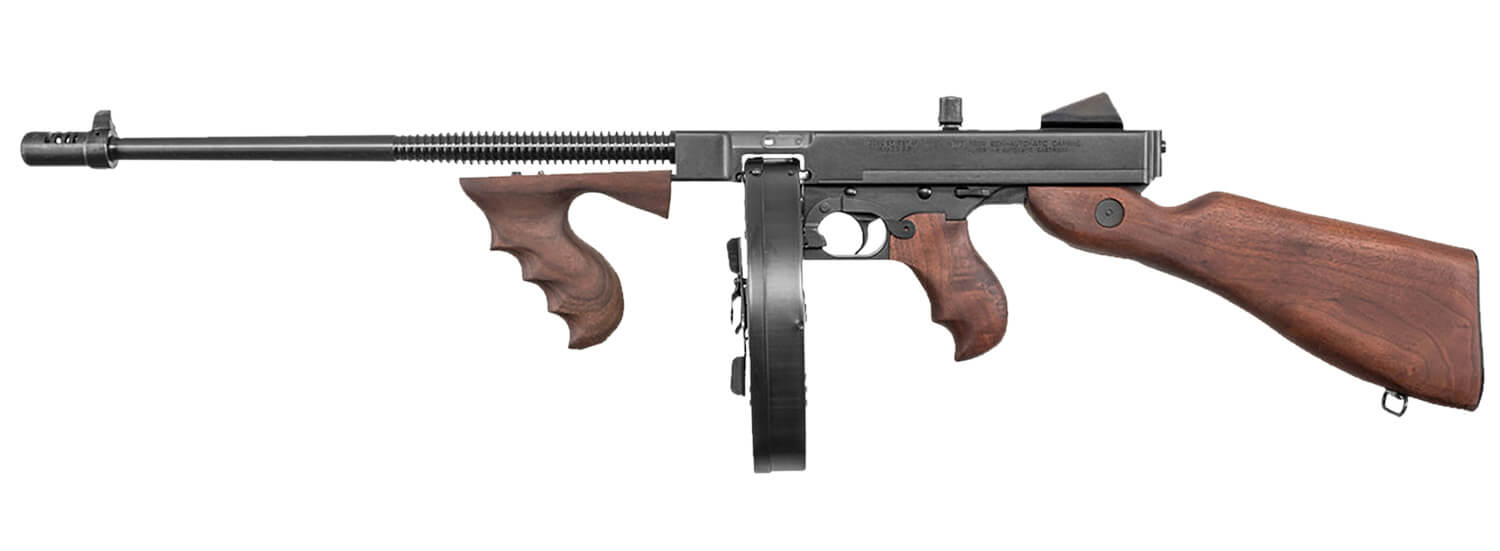 Thompson T5100D 1927A-1 45 ACP Caliber with 16.50" Barrel 20+1 Capacity (Stick) 100+1 Capacity (Drum) Blued Metal Finish American Walnut Stock Wood Grip Right Hand - Image 3